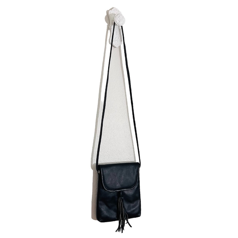 Pielino Black Genuine Leather Handbag Crossbody Purse Tassel Multi Pocket